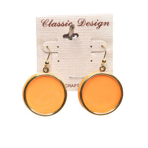 Classic Design Orange Peach Gold Tone Circle Disc Two Piece Earrings-New On Card